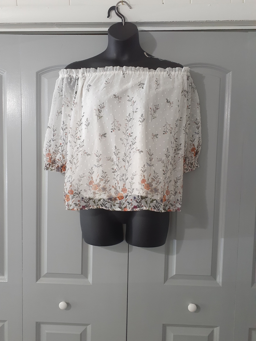 Sweet Rain White Off-Shoulder Blouse with Orange Floral Trim